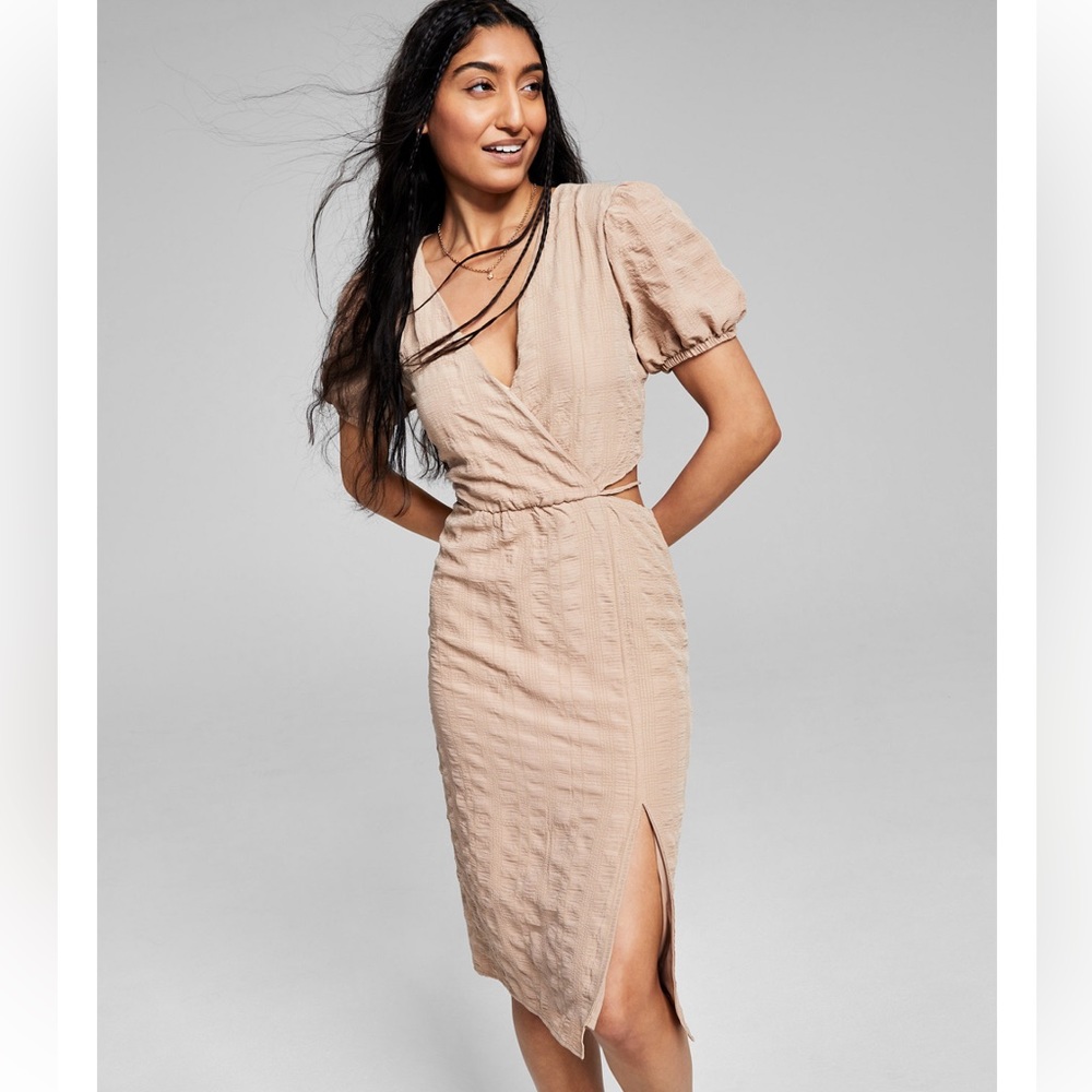 Textured cut-out midi dress in the color ‘almond.’Worn once for a bridal shower